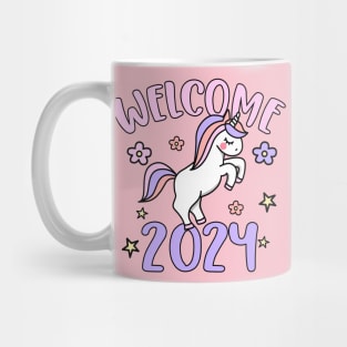 Welcome 2024, Happy New Year 2024, Cute Unicorn Design Mug